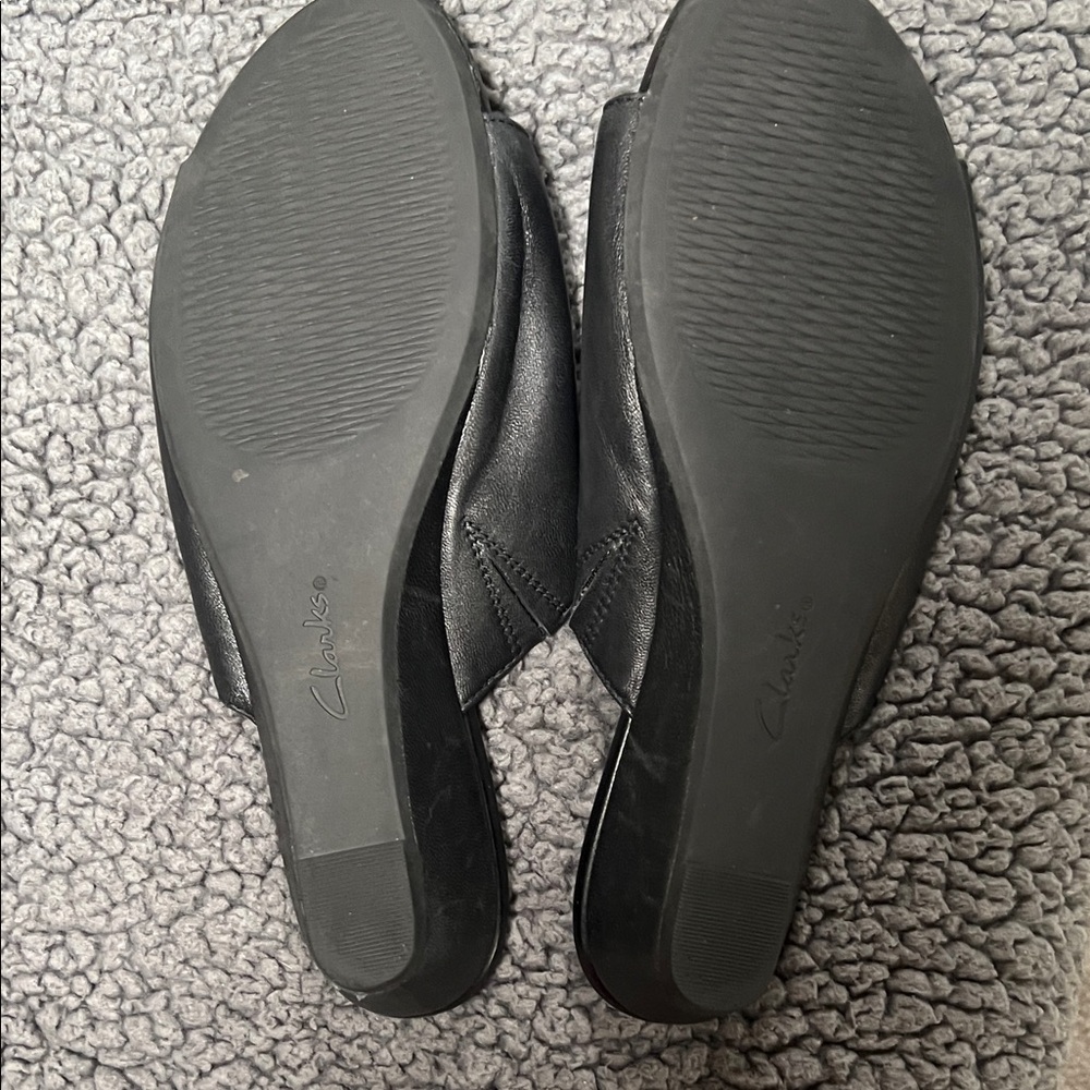 Clarks Women's Black Leather Sense Slide Sandal 9m - Picture 5 of 10